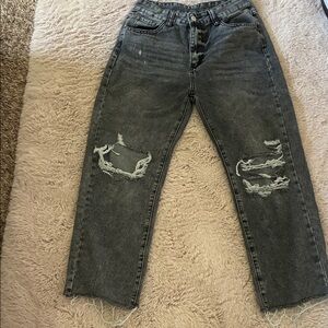 SHEIN Distressed Boyfriend Jeans in Washed Black